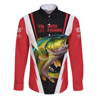 Bass Fishing Personalized Family Matching Short Sleeve Bodycon Dress and Hawaiian Shirt Bold Red and Black Lightning Pattern and Honeycomb Background - Wonder Print Shop