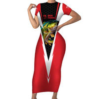Bass Fishing Personalized Family Matching Short Sleeve Bodycon Dress and Hawaiian Shirt Bold Red and Black Lightning Pattern and Honeycomb Background - Wonder Print Shop