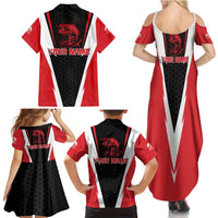 Bass Fishing Personalized Family Matching Summer Maxi Dress and Hawaiian Shirt Bold Red and Black Lightning Pattern and Honeycomb Background - Wonder Print Shop