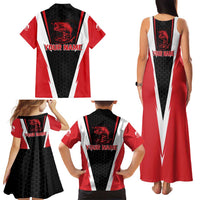 Bass Fishing Personalized Family Matching Tank Maxi Dress and Hawaiian Shirt Bold Red and Black Lightning Pattern and Honeycomb Background - Wonder Print Shop