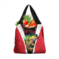 Bass Fishing Personalized Grocery Bag Bold Red and Black Lightning Pattern and Honeycomb Background - Wonder Print Shop