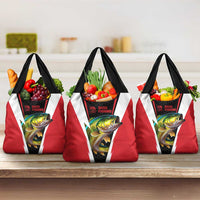 Bass Fishing Personalized Grocery Bag Bold Red and Black Lightning Pattern and Honeycomb Background - Wonder Print Shop