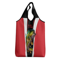 Bass Fishing Personalized Grocery Bag Bold Red and Black Lightning Pattern and Honeycomb Background - Wonder Print Shop