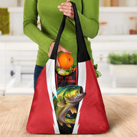 Bass Fishing Personalized Grocery Bag Bold Red and Black Lightning Pattern and Honeycomb Background - Wonder Print Shop