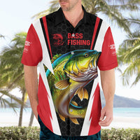Bass Fishing Personalized Hawaiian Shirt Bold Red and Black Lightning Pattern and Honeycomb Background - Wonder Print Shop