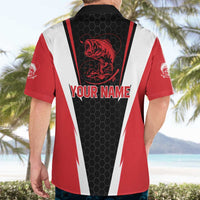 Bass Fishing Personalized Hawaiian Shirt Bold Red and Black Lightning Pattern and Honeycomb Background - Wonder Print Shop