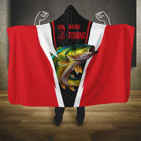 Bass Fishing Personalized Hooded Blanket Bold Red and Black Lightning Pattern and Honeycomb Background - Wonder Print Shop