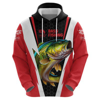 Bass Fishing Personalized Hoodie Bold Red and Black Lightning Pattern and Honeycomb Background - Wonder Print Shop