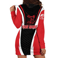 Bass Fishing Personalized Hoodie Dress Bold Red and Black Lightning Pattern and Honeycomb Background - Wonder Print Shop