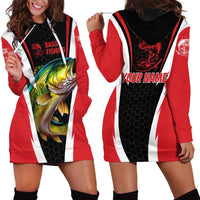 Bass Fishing Personalized Hoodie Dress Bold Red and Black Lightning Pattern and Honeycomb Background - Wonder Print Shop