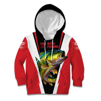 Bass Fishing Personalized Kid Hoodie Bold Red and Black Lightning Pattern and Honeycomb Background - Wonder Print Shop