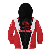 Bass Fishing Personalized Kid Hoodie Bold Red and Black Lightning Pattern and Honeycomb Background - Wonder Print Shop