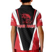 Bass Fishing Personalized Kid Polo Shirt Bold Red and Black Lightning Pattern and Honeycomb Background - Wonder Print Shop