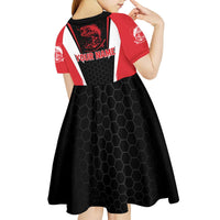 Bass Fishing Personalized Kid Short Sleeve Dress Bold Red and Black Lightning Pattern and Honeycomb Background - Wonder Print Shop