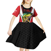 Bass Fishing Personalized Kid Short Sleeve Dress Bold Red and Black Lightning Pattern and Honeycomb Background - Wonder Print Shop