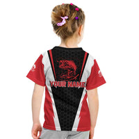 Bass Fishing Personalized Kid T Shirt Bold Red and Black Lightning Pattern and Honeycomb Background - Wonder Print Shop