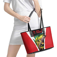 Bass Fishing Personalized Leather Tote Bag Bold Red and Black Lightning Pattern and Honeycomb Background - Wonder Print Shop