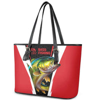 Bass Fishing Personalized Leather Tote Bag Bold Red and Black Lightning Pattern and Honeycomb Background - Wonder Print Shop