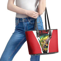 Bass Fishing Personalized Leather Tote Bag Bold Red and Black Lightning Pattern and Honeycomb Background - Wonder Print Shop