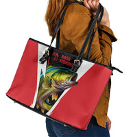 Bass Fishing Personalized Leather Tote Bag Bold Red and Black Lightning Pattern and Honeycomb Background - Wonder Print Shop
