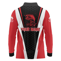 Bass Fishing Personalized Long Sleeve Polo Shirt Bold Red and Black Lightning Pattern and Honeycomb Background - Wonder Print Shop