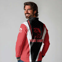 Bass Fishing Personalized Long Sleeve Polo Shirt Bold Red and Black Lightning Pattern and Honeycomb Background - Wonder Print Shop