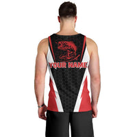 Bass Fishing Personalized Men Tank Top Bold Red and Black Lightning Pattern and Honeycomb Background - Wonder Print Shop