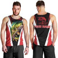 Bass Fishing Personalized Men Tank Top Bold Red and Black Lightning Pattern and Honeycomb Background - Wonder Print Shop
