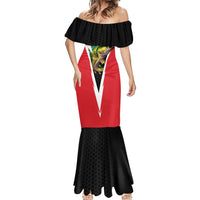 Bass Fishing Personalized Mermaid Dress Bold Red and Black Lightning Pattern and Honeycomb Background - Wonder Print Shop