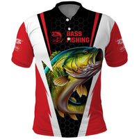 Bass Fishing Personalized Polo Shirt Bold Red and Black Lightning Pattern and Honeycomb Background - Wonder Print Shop