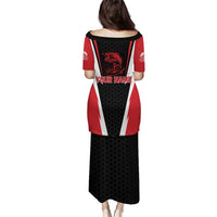 Bass Fishing Personalized Puletasi Bold Red and Black Lightning Pattern and Honeycomb Background - Wonder Print Shop