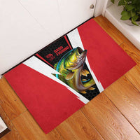Bass Fishing Personalized Rubber Doormat Bold Red and Black Lightning Pattern and Honeycomb Background - Wonder Print Shop