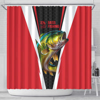 Bass Fishing Personalized Shower Curtain Bold Red and Black Lightning Pattern and Honeycomb Background - Wonder Print Shop