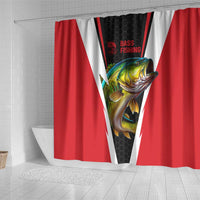 Bass Fishing Personalized Shower Curtain Bold Red and Black Lightning Pattern and Honeycomb Background - Wonder Print Shop
