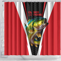 Bass Fishing Personalized Shower Curtain Bold Red and Black Lightning Pattern and Honeycomb Background - Wonder Print Shop