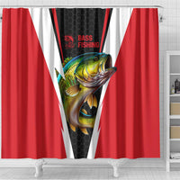 Bass Fishing Personalized Shower Curtain Bold Red and Black Lightning Pattern and Honeycomb Background - Wonder Print Shop