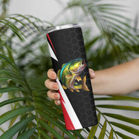 Bass Fishing Personalized Skinny Tumbler Bold Red and Black Lightning Pattern and Honeycomb Background - Wonder Print Shop