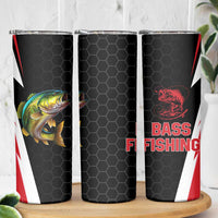 Bass Fishing Personalized Skinny Tumbler Bold Red and Black Lightning Pattern and Honeycomb Background - Wonder Print Shop