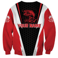 Bass Fishing Personalized Sweatshirt Bold Red and Black Lightning Pattern and Honeycomb Background - Wonder Print Shop