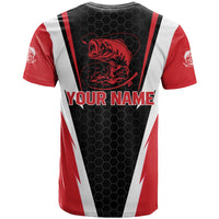 Bass Fishing Personalized T Shirt Bold Red and Black Lightning Pattern and Honeycomb Background - Wonder Print Shop