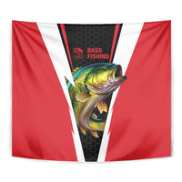 Bass Fishing Personalized Tapestry Bold Red and Black Lightning Pattern and Honeycomb Background - Wonder Print Shop