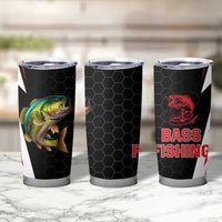 Bass Fishing Personalized Tumbler Cup Bold Red and Black Lightning Pattern and Honeycomb Background - Wonder Print Shop