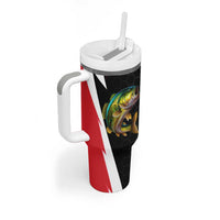 Bass Fishing Personalized Tumbler With Handle Bold Red and Black Lightning Pattern and Honeycomb Background - Wonder Print Shop