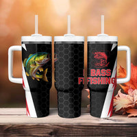 Bass Fishing Personalized Tumbler With Handle Bold Red and Black Lightning Pattern and Honeycomb Background - Wonder Print Shop