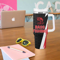 Bass Fishing Personalized Tumbler With Handle Bold Red and Black Lightning Pattern and Honeycomb Background - Wonder Print Shop