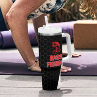 Bass Fishing Personalized Tumbler With Handle Bold Red and Black Lightning Pattern and Honeycomb Background - Wonder Print Shop