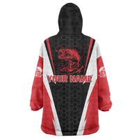 Bass Fishing Personalized Wearable Blanket Hoodie Bold Red and Black Lightning Pattern and Honeycomb Background - Wonder Print Shop