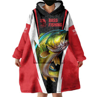 Bass Fishing Personalized Wearable Blanket Hoodie Bold Red and Black Lightning Pattern and Honeycomb Background - Wonder Print Shop