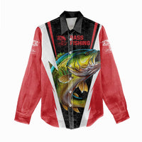 Bass Fishing Personalized Women Casual Shirt Bold Red and Black Lightning Pattern and Honeycomb Background - Wonder Print Shop