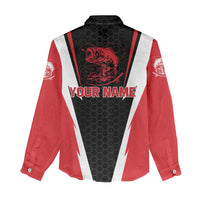 Bass Fishing Personalized Women Casual Shirt Bold Red and Black Lightning Pattern and Honeycomb Background - Wonder Print Shop